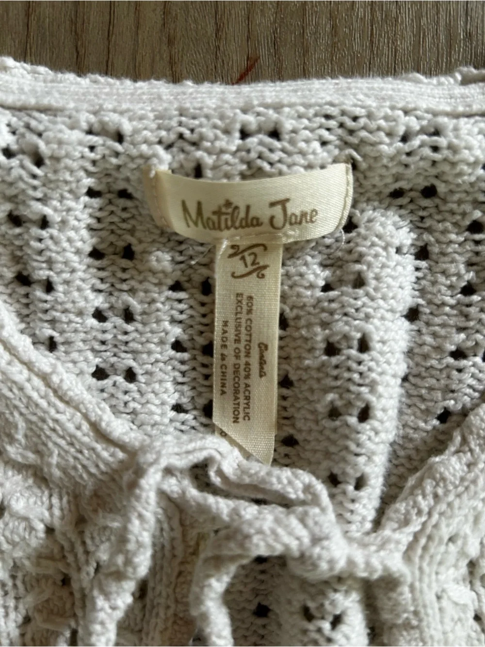 Matilda Jane Cream Open-Knit Cropped Bolero with Tie